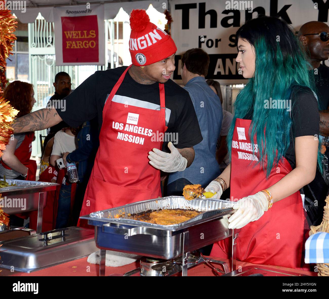 Kylie Jenner, Tyga during the Los Angeles Mission Thanksgiving Meal For