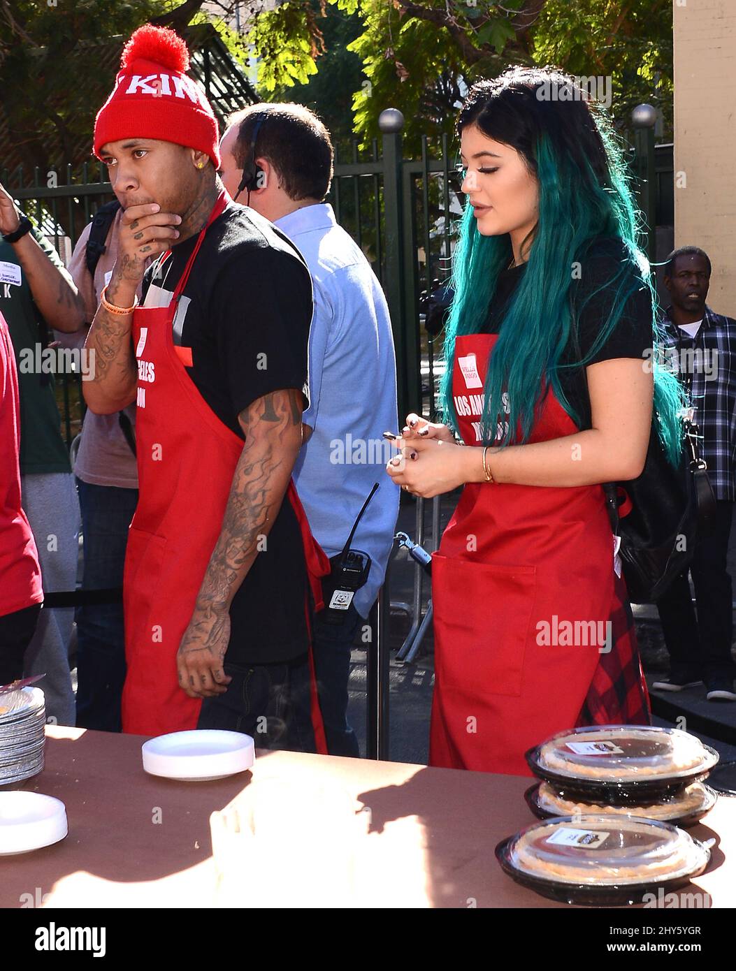Kylie Jenner, Tyga during the Los Angeles Mission Thanksgiving Meal For