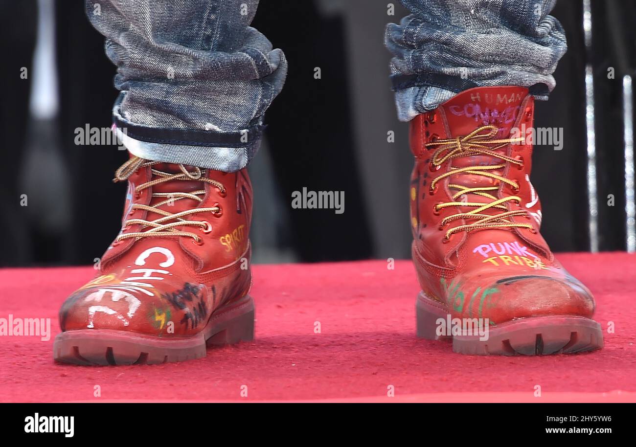 Pharrell Williams' Boots at the Pharrell Williams Hollywood Walk of Fame  Star Ceremony on Hollywood Blvd in Los Angeles, USA Stock Photo - Alamy