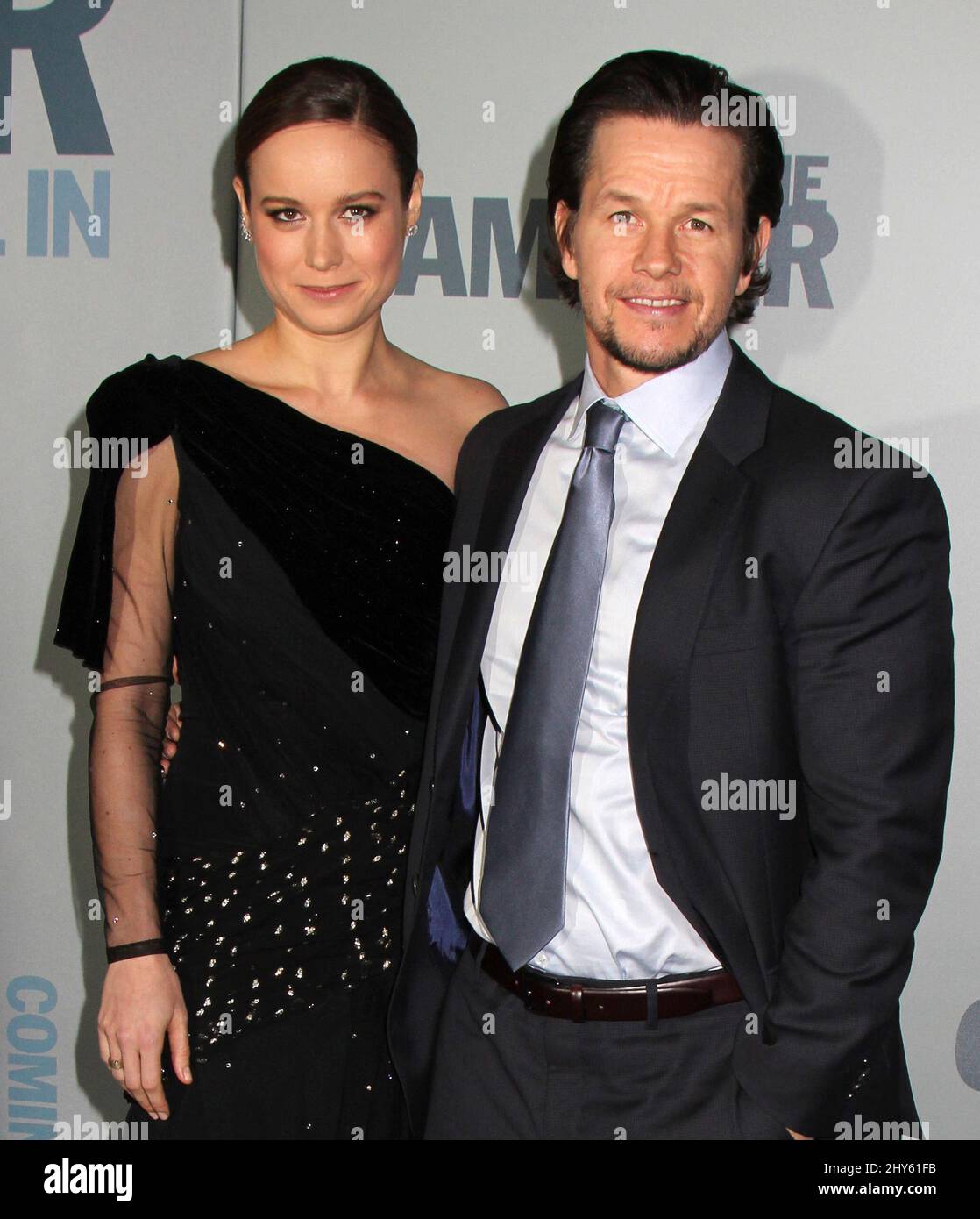 Brie Larson and Mark Wahlberg attending the premiere of "The Gambler