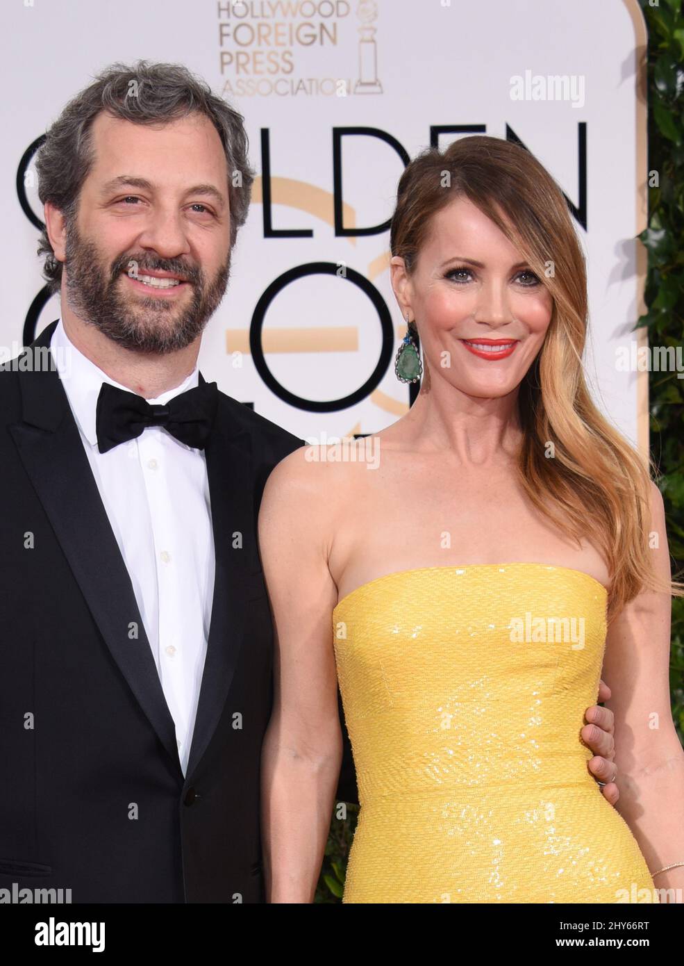 Judd Apatow and Leslie Mann arriving for the 72nd Annual Golden Globe