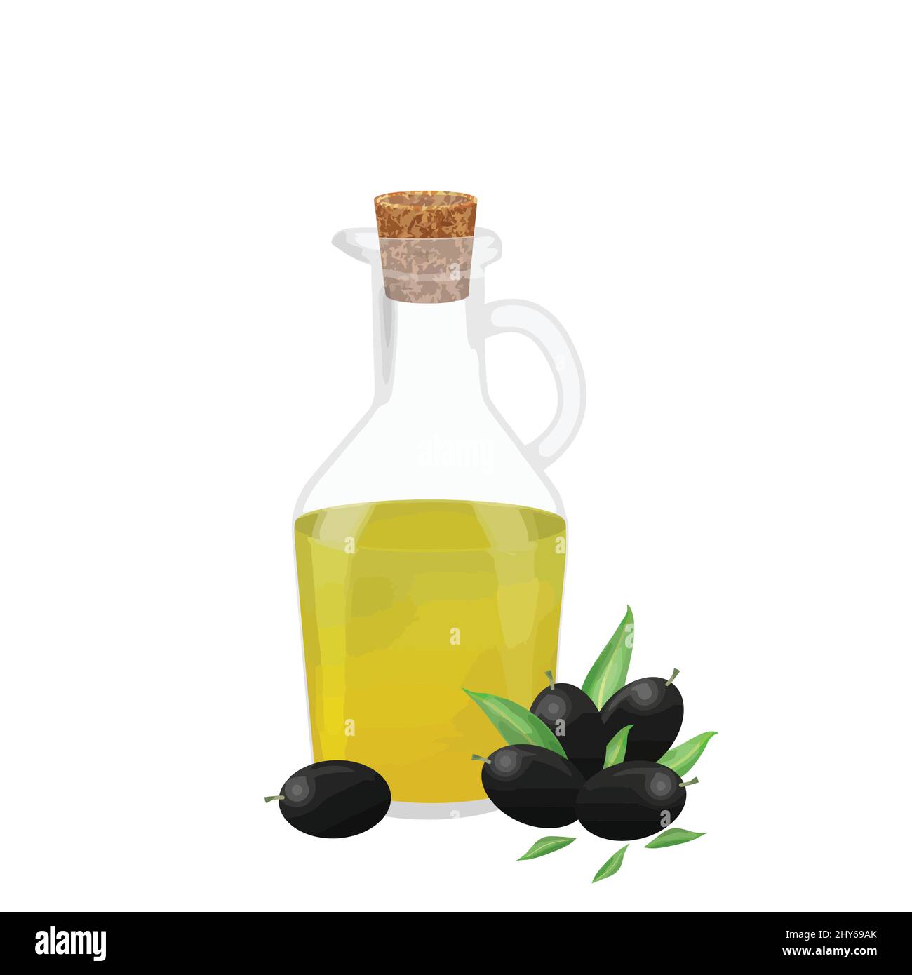 Bottle of olive oil with black olives on white background, vector ...