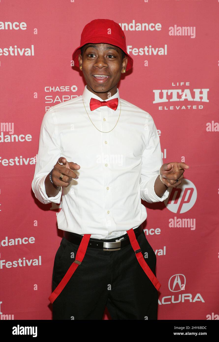 RJ Cyler attending the 2015 Sundance Film Festival Premiere of Me and Earl and the Dying Girl held at the Eccles Theatre in Utah. Stock Photo