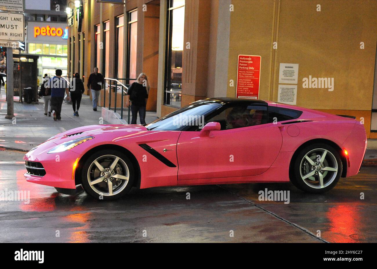 Billboard queen angelyne driving around hollywood hires stock