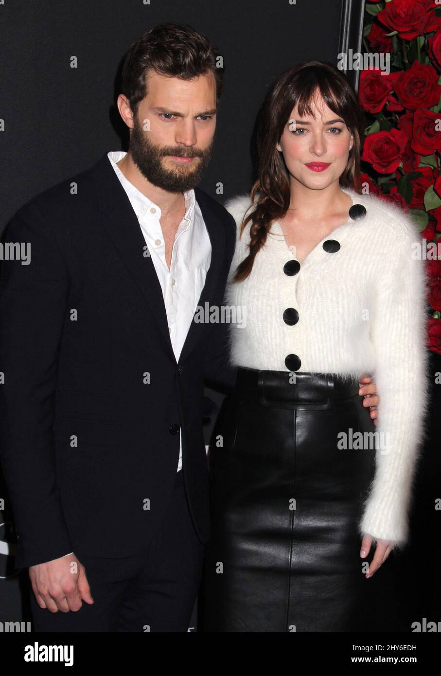 Jamie Dornan and Dakota Johnson attending the premiere of Fifty Shades of Grey in New York. Stock Photo