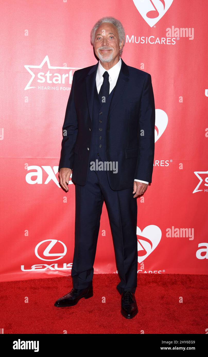 Tom Jones attending the 2015 MusiCares Person of the Year Gala honoring Bob Dylan, at the Los Angeles Convention Center in Los Angeles, California. Stock Photo