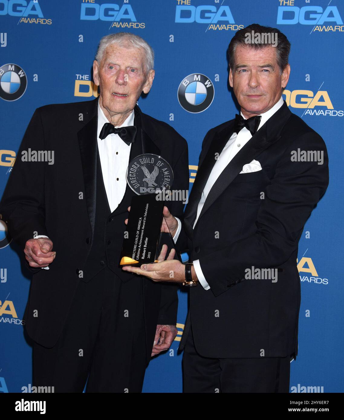 Pierce Brosnan and Robert Butler attending the 67th Annual DGA Awards held at the Hyatt Regency Century Plaza in Los Angeles, USA. Stock Photo