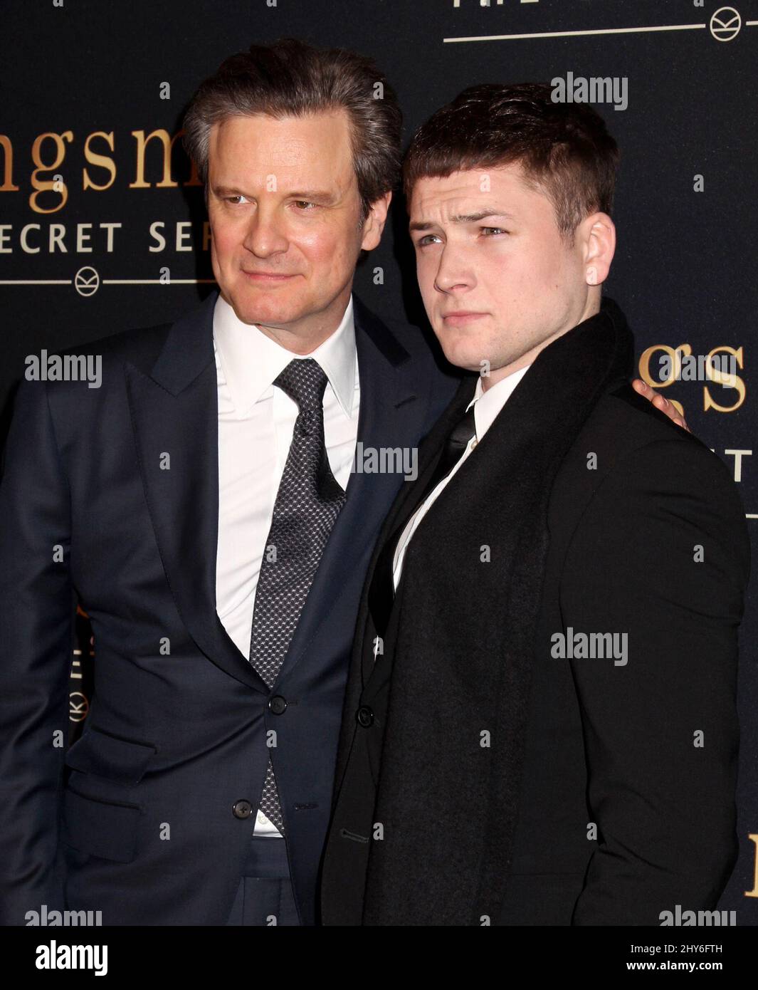 Colin Firth and Taron Egerton attending the 'Kingsmen: The Secret Service' premiere at the SVA Theatre, New York Stock Photo