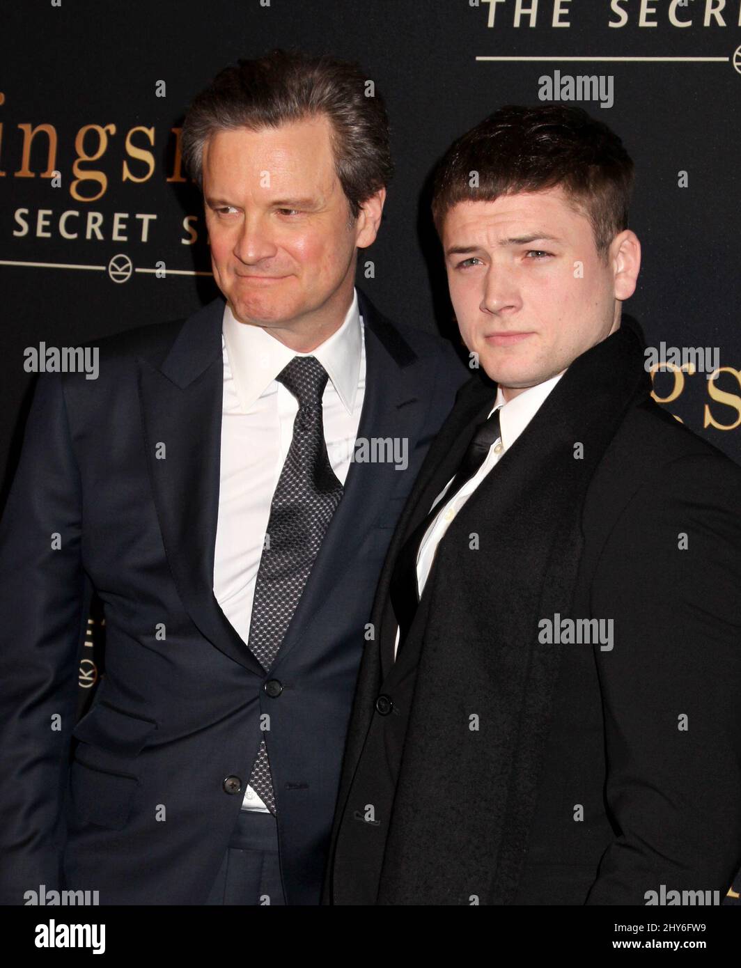 Colin Firth and Taron Egerton attending the "Kingsmen: The Secret Service" premiere at the SVA Theatre, New York Stock Photo