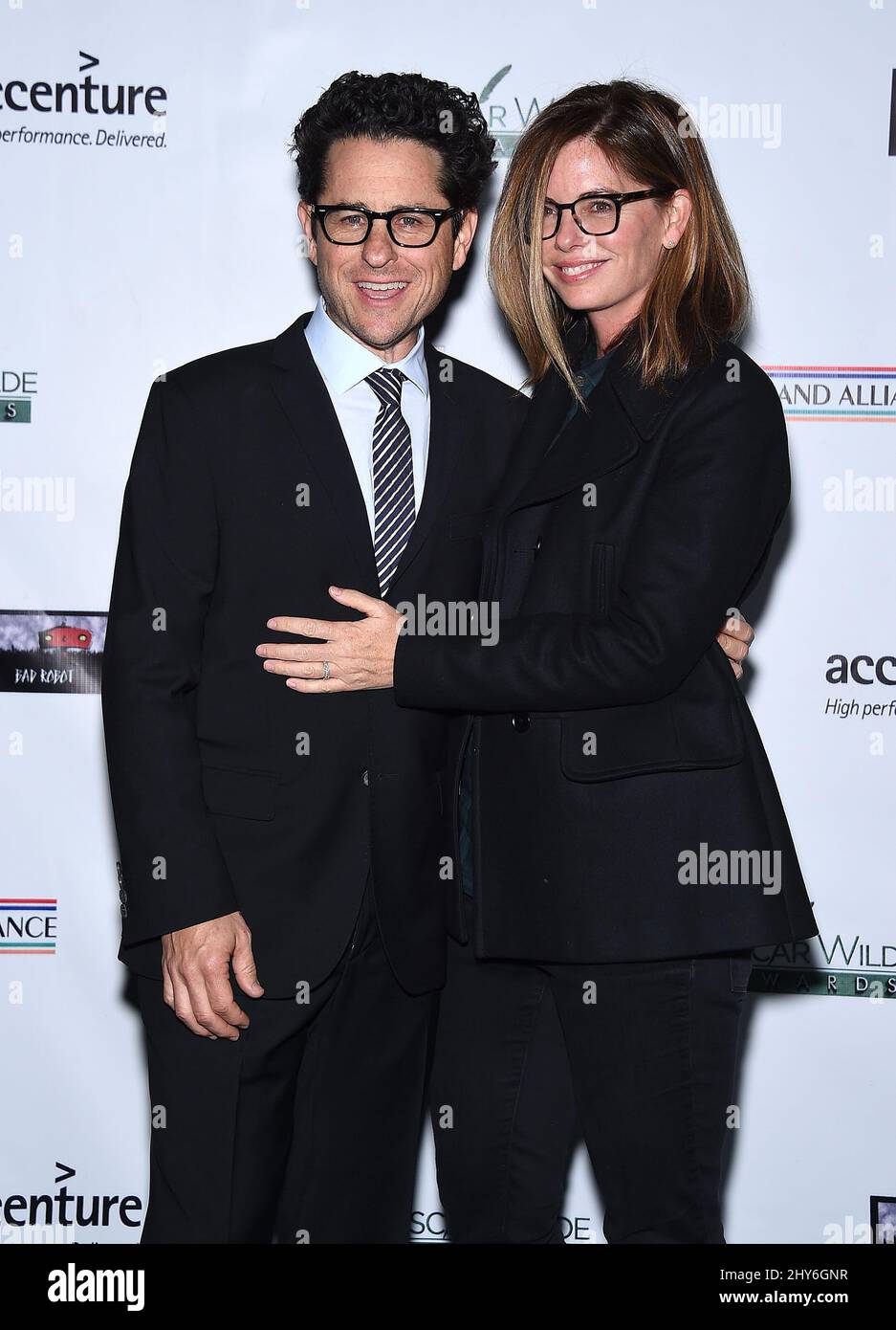J.J. Abrams & Katie McGrath attending the US-Ireland Alliance Pre-Academy  Awards Event honouring Stephen Colbert, Carrie Fisher and artist Colin  Davidson at JJ Abrams??? BAD ROBOT studio, in Santa Monica, California Stock