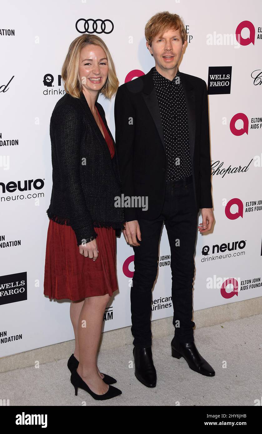 Marissa Ribisi and Beck attending the 2015 Elton John AIDS Foundation Academy Awards Viewing Party held at The City of West Hollywood Park in Los Angeles, California. Stock Photo