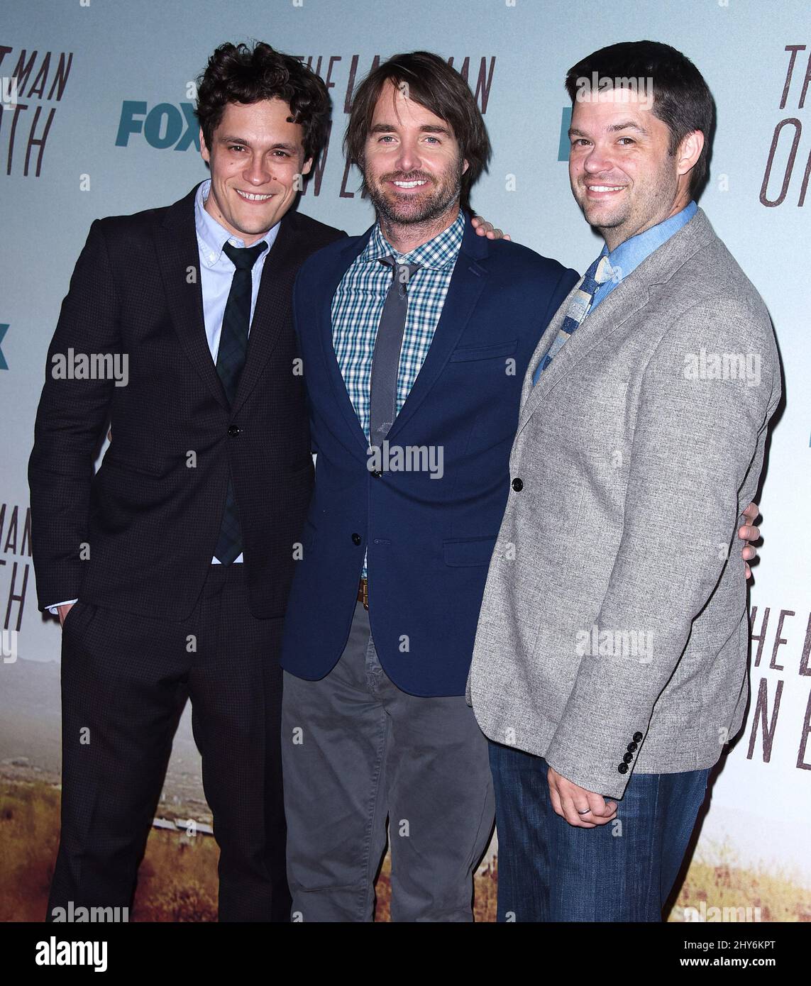 Will Forte, Phil Lord, Chris Miller attending the premiere party of 'The Last Man On Earth' in Los Angeles Stock Photo