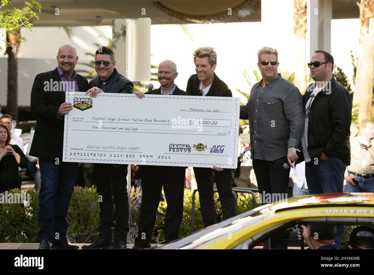 Chas Smith, Jay DeMarcus, Travis Pardee, Joe Don Rooney, Gary Le attending the Rascal Flatts Jump Starts Residency With Grand Entrance at Hard Rock Hotel & Casino in Las Vegas, USA. Stock Photo