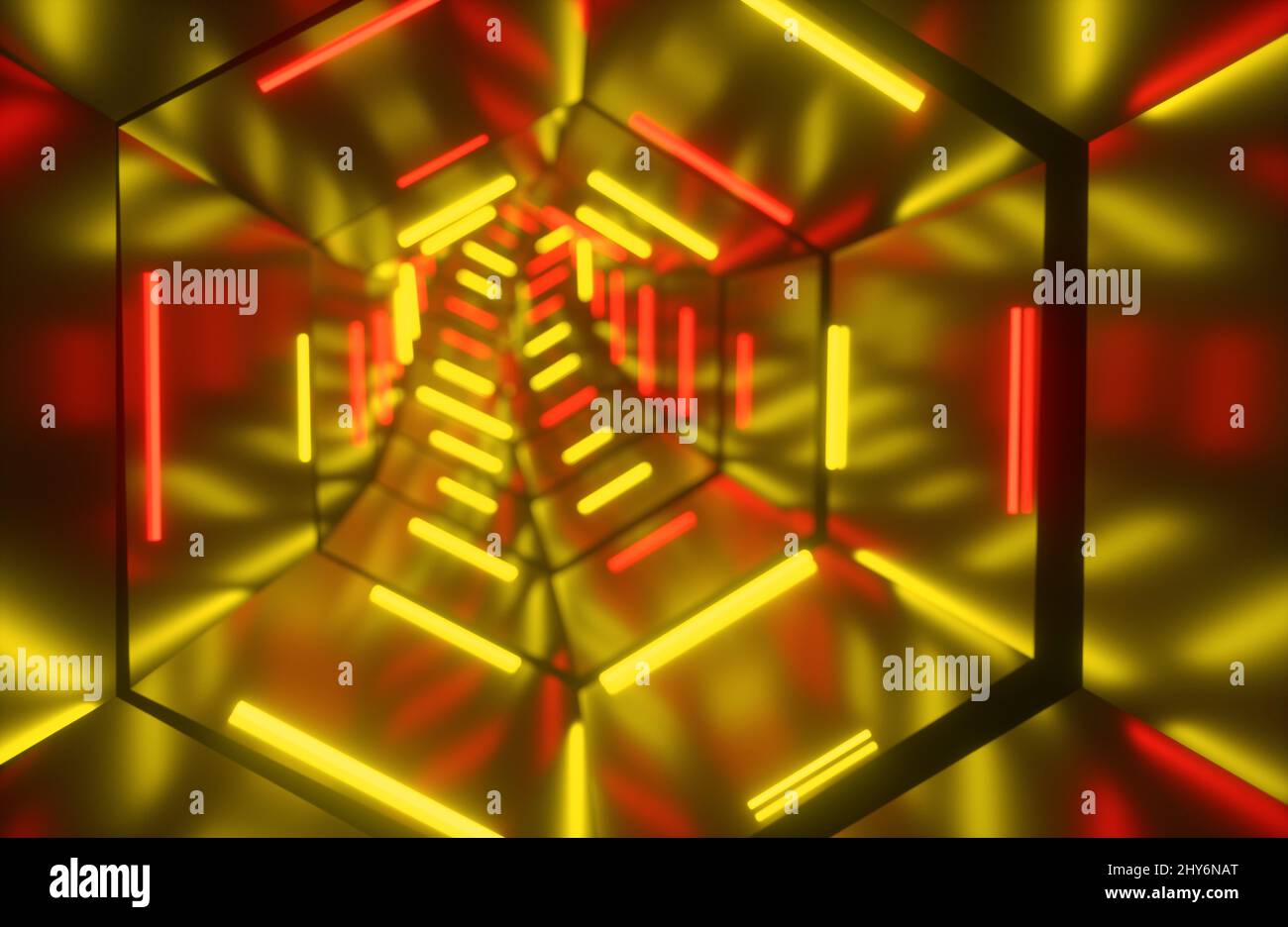 Illustration of a tunnel with red and yellow lights Stock Photo - Alamy