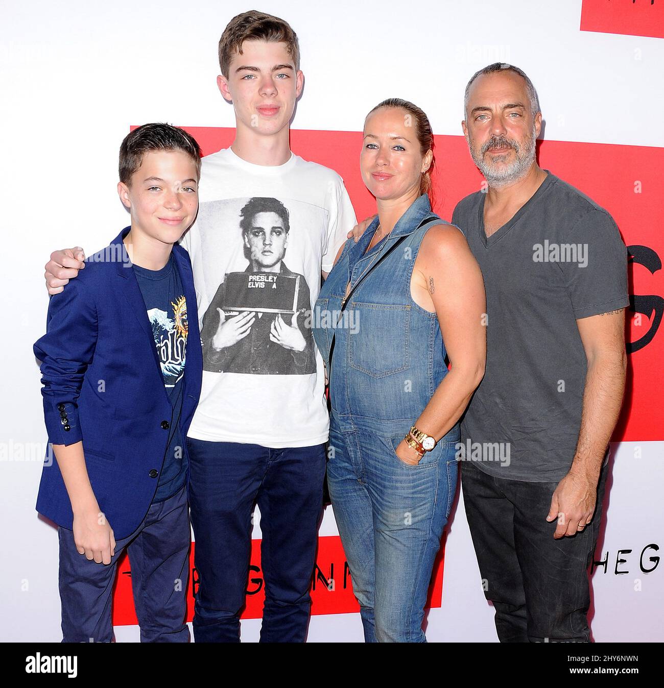 Titus Welliver (right) and family attending "The Gunman" Los Angeles Premiere held at Regal
