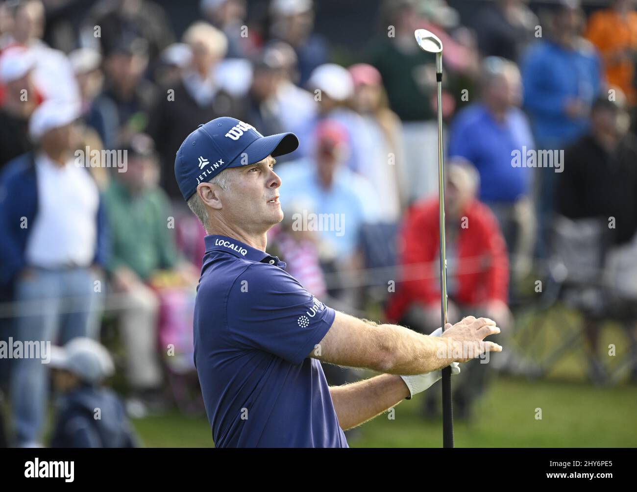 Ponte Vedra Beach, United States. 14th Mar, 2022. Kevin Streelman hits his tee shot on the 17th hole in the final round of the 2022 Players PGA Championship on the Stadium Course at TPC Sawgrass in Ponte Vedra Beach, Florida on Monday, March 14, 2022. Cameron Smith of Australia won the championship with a score of 13 under par. Photo by Joe Marino/UPI Credit: UPI/Alamy Live News Stock Photo