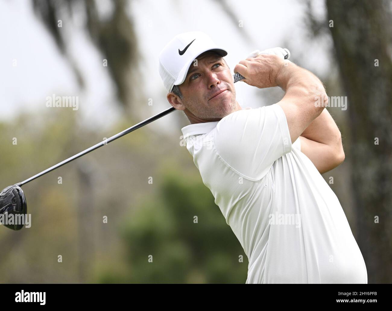 Ponte Vedra Beach, United States. 14th Mar, 2022. Paul Casey of England hits his tee shot on the 9th hole in the final round of the 2022 Players PGA Championship on the Stadium Course at TPC Sawgrass in Ponte Vedra Beach, Florida on Monday, March 14, 2022. Cameron Smith of Australia won the championship with a score of 13 under par. Photo by Joe Marino/UPI Credit: UPI/Alamy Live News Stock Photo