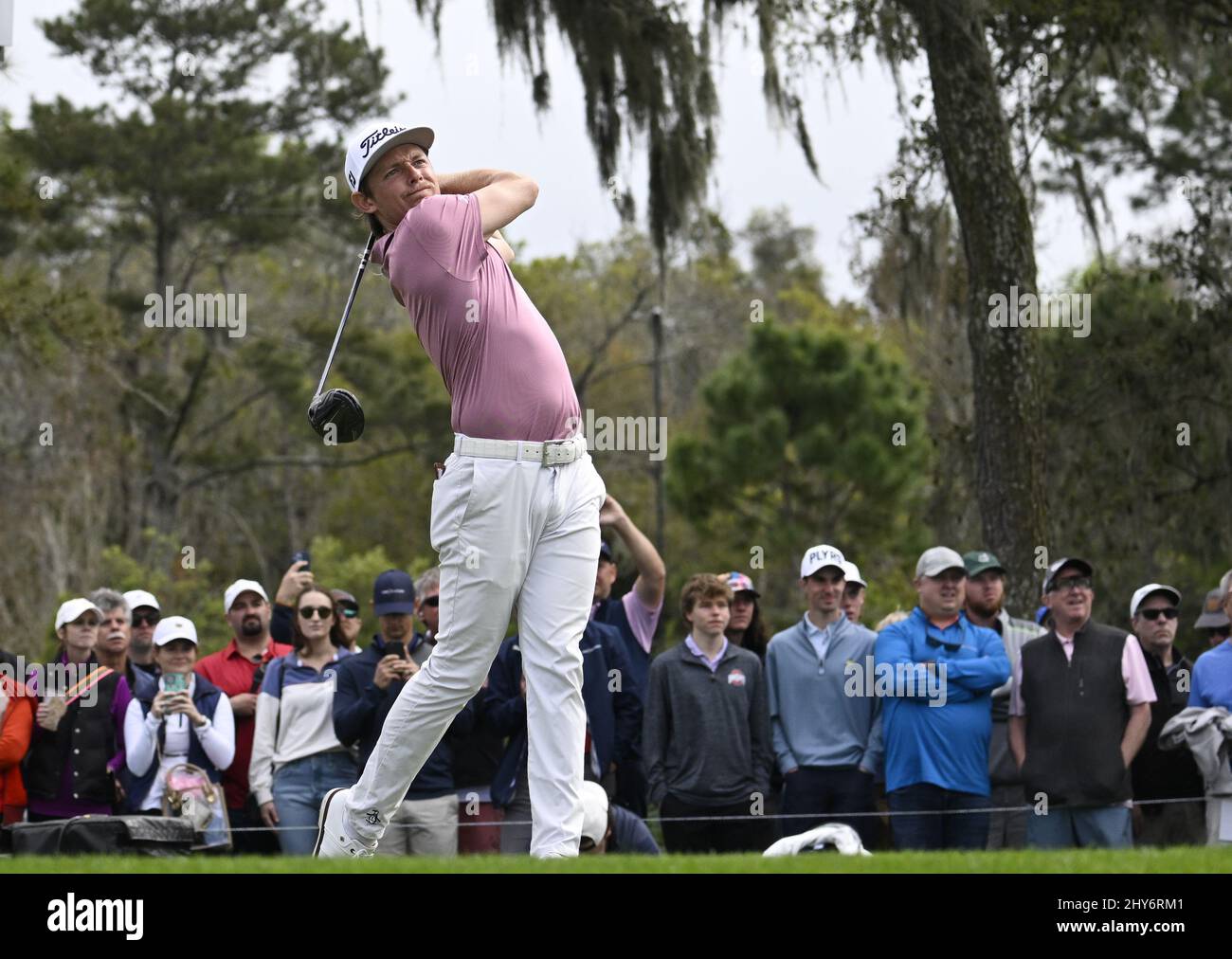 Ponte Vedra Beach, United States. 14th Mar, 2022. Cameron Smith of Australia hits his tee shot on the 9th hole in the final round before winning the 2022 Players PGA Championship on the Stadium Course at TPC Sawgrass in Ponte Vedra Beach, Florida on Monday, March 14, 2022. Smith won the championship with a score of 13 under par. Photo by Joe Marino/UPI Credit: UPI/Alamy Live News Stock Photo