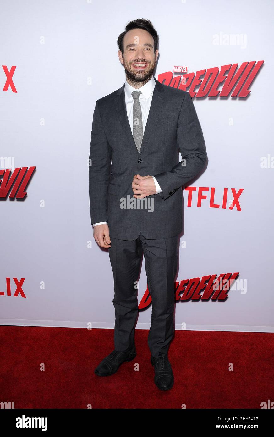 Charlie Cox attending the 'Daredevil' premiere in Los Angeles Stock Photo