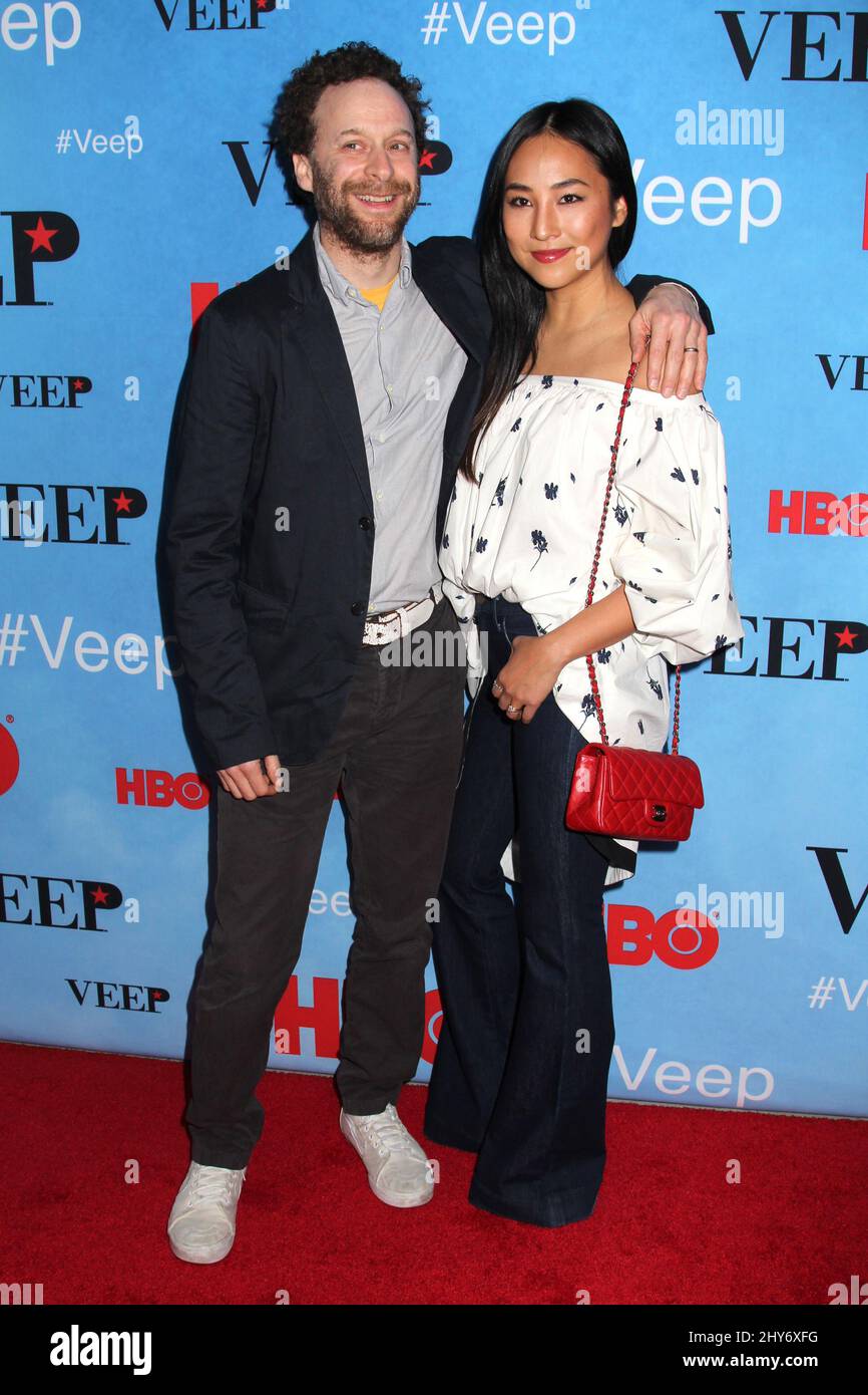 Jon Glaser and Greta Lee attending the season four premiere of VEEP