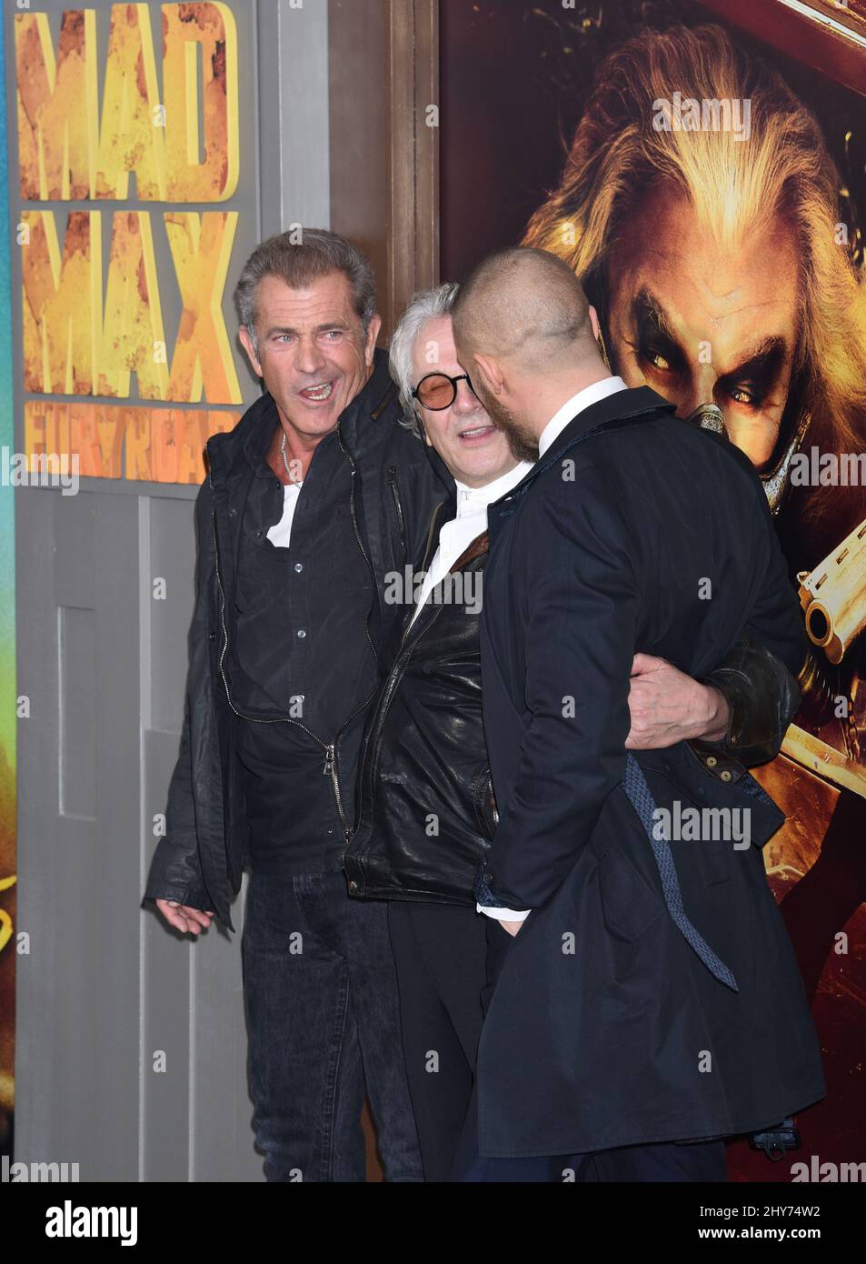 George Miller, Tom Hardy and Mel Gibson attends 'Mad Max:Fury Road' premiere held at the TCL Chinese Theatre Stock Photo