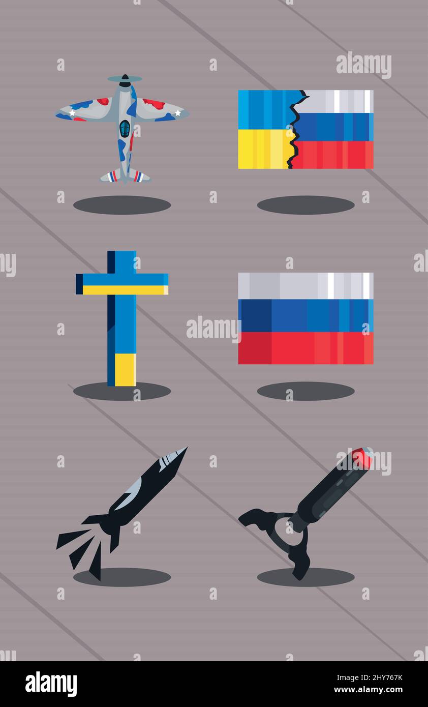 flat ukraine and russia conflict items Stock Vector
