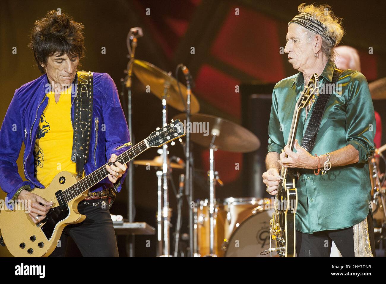 Ronnie Wood, Keith Richards performs during The Rolling Stones 2015 Zip Code tour Carter Finley Stadium. Stock Photo