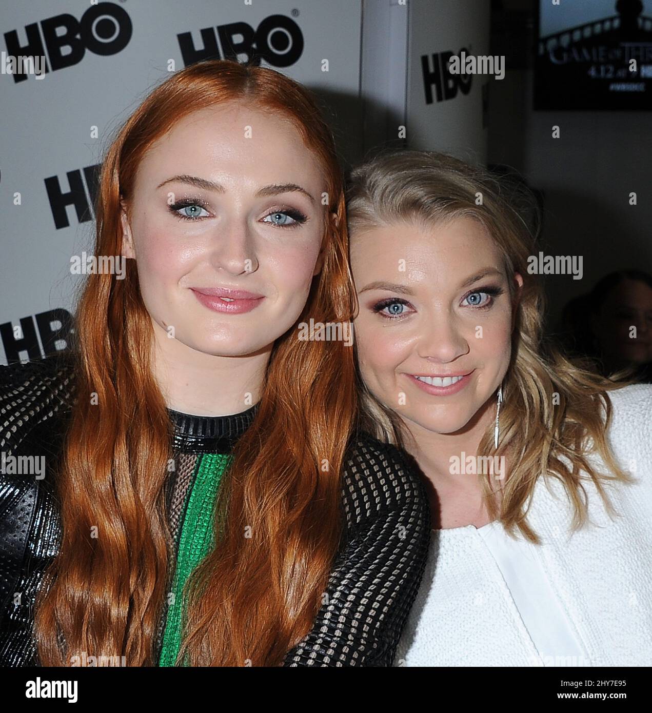 Sophie Turner and Natalie Dormer attending 'Game of Thrones' autograph signing booth at Comic-Con 2015 held at the San Diego Convention Center in San Diego, USA. Stock Photo