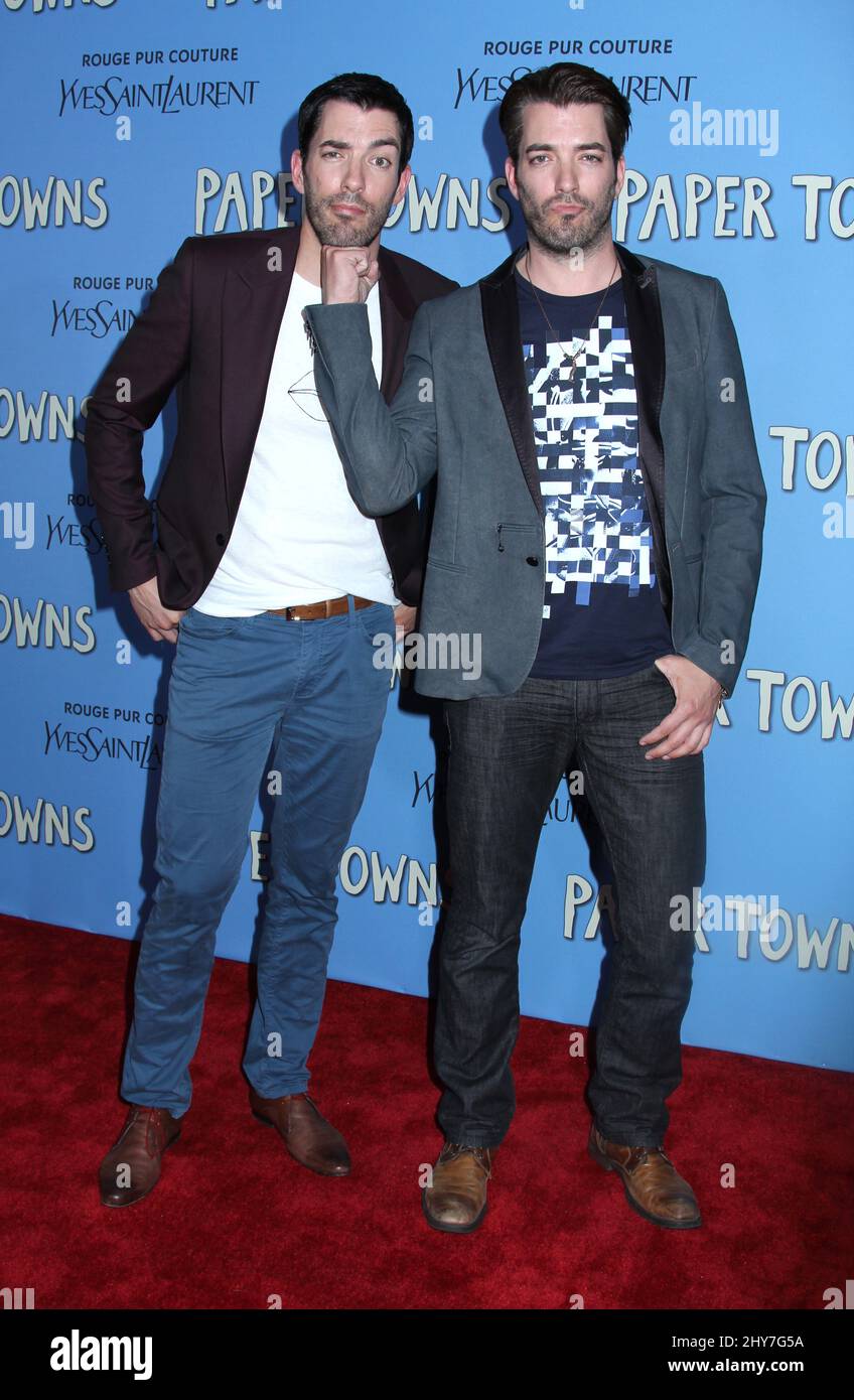 Drew Scott and Jonathan Scott attending the premiere of Paper Towns in