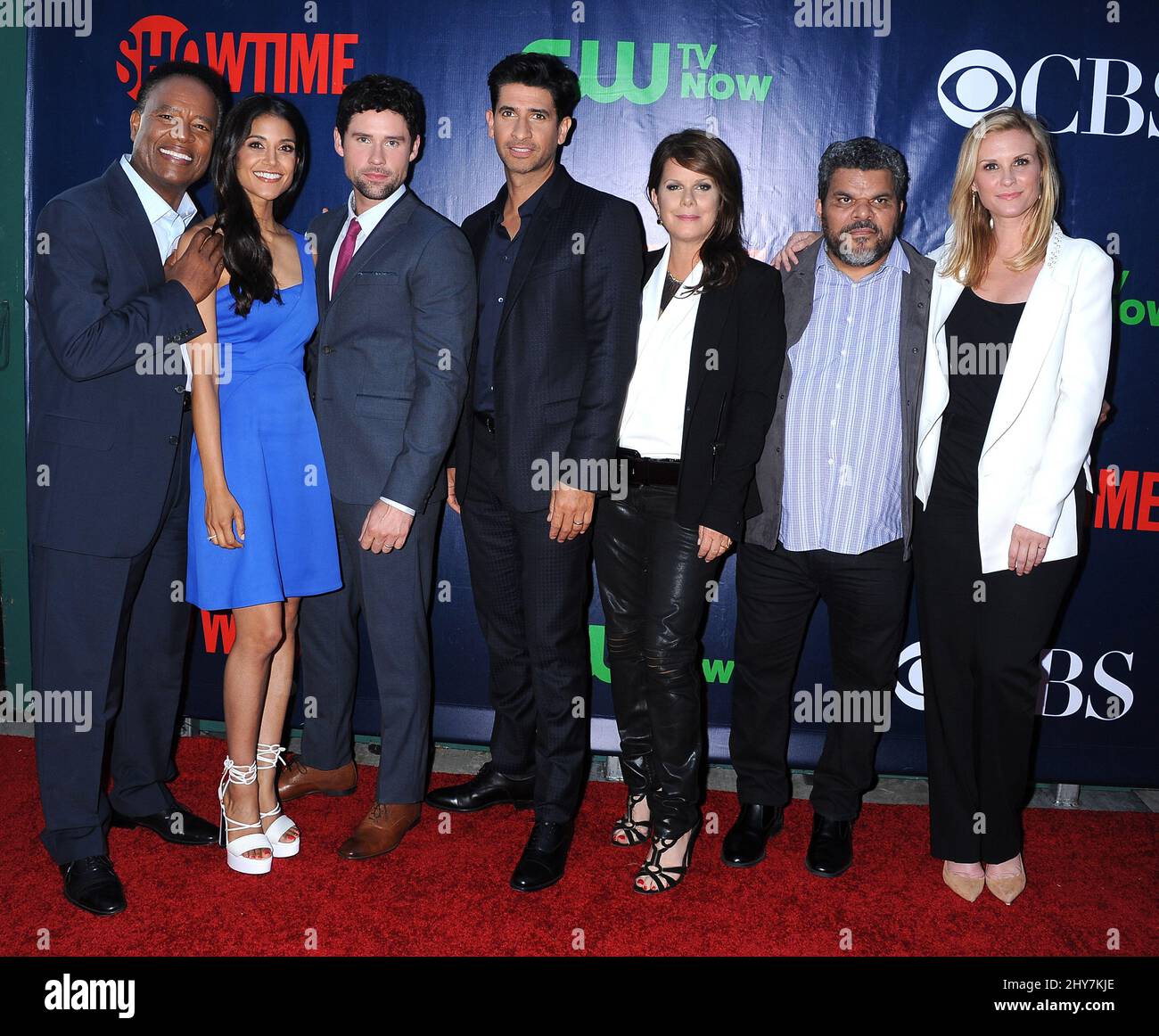 William Allen Young, Melanie Chandra, Ben Hollingsworth, Raza Jaffrey, Marcia Cross, Luis Guzman and Bonnie Somerville attending the CBS, The CW and Showtime Summer TCA press tour. Stock Photo