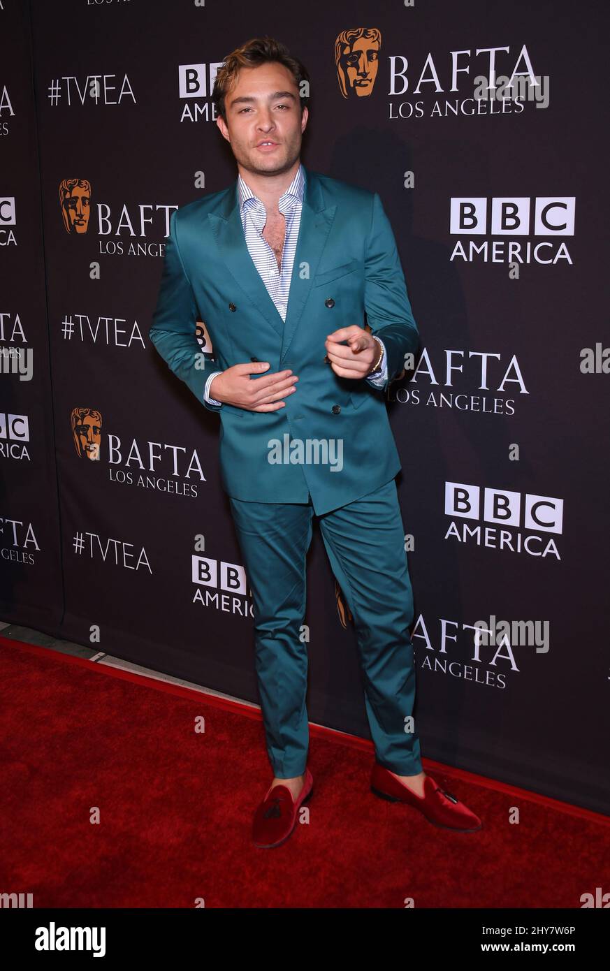 Ed Westwick arriving at the 2015 BAFTA Los Angeles TV Tea Party Stock Photo