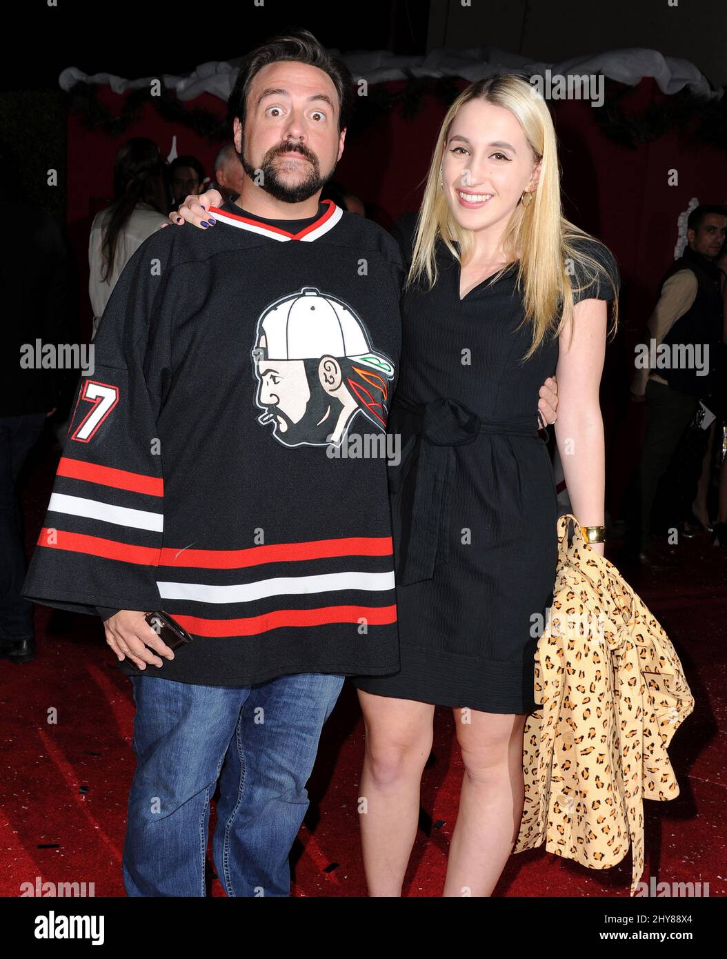 Kevin Smith, Jennifer Schwalbach Smith attending 'The Night Before' Los Angeles Premiere held at The Theatre At The Ace Hotel Stock Photo