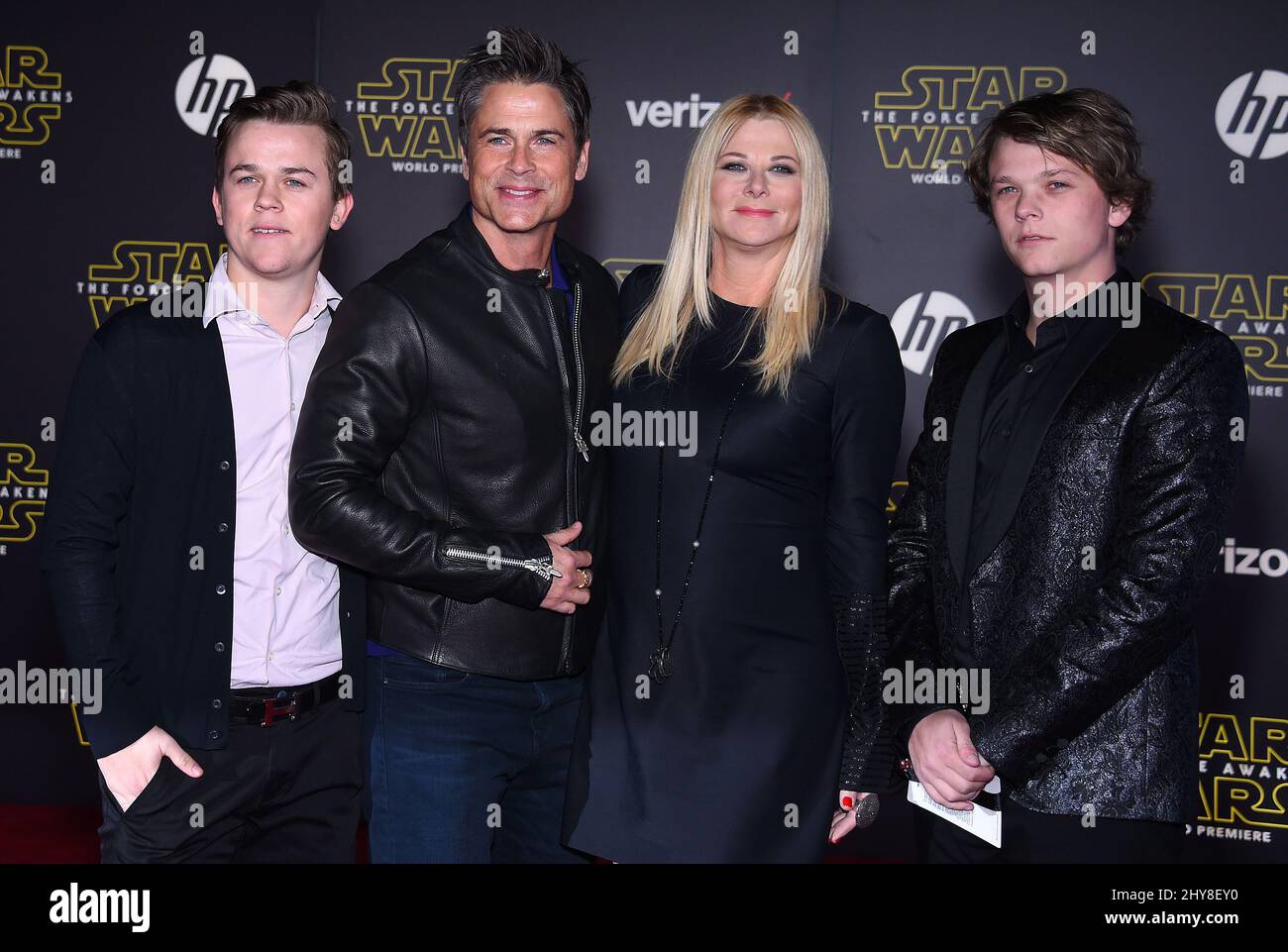 Rob Lowe, Sheryl Berkoff, John Owen Lowe & Matthew Lowe attending the Star Wars: The Force Awakens Premiere Stock Photo