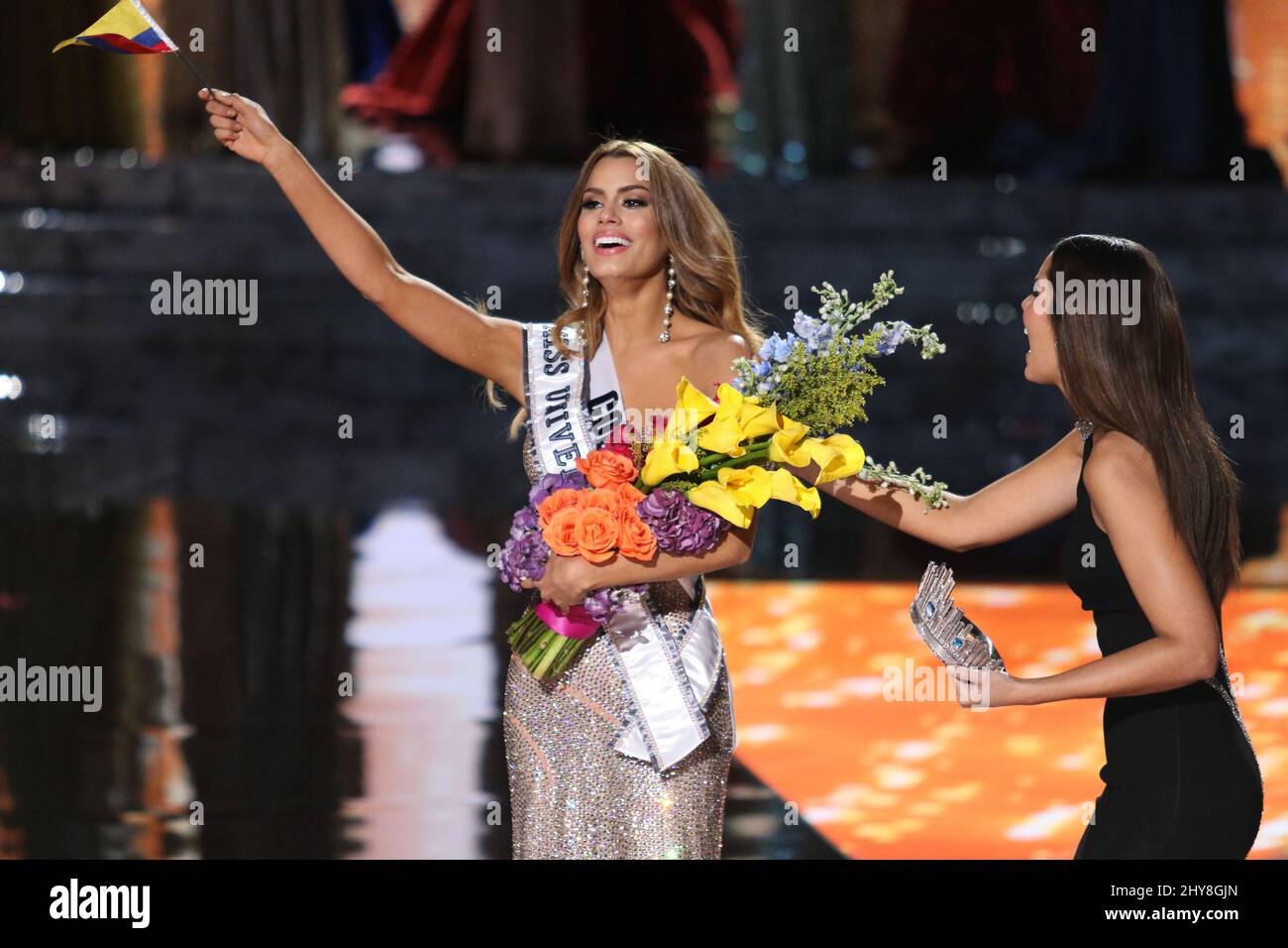 Miss Colombia, Ariadna Gutierrez-Arevalo is wrongly awarded the Miss Universe sash during the 2015 MISS UNIVERSE Pageant, Planet Hollywood Resort & Casino Stock Photo
