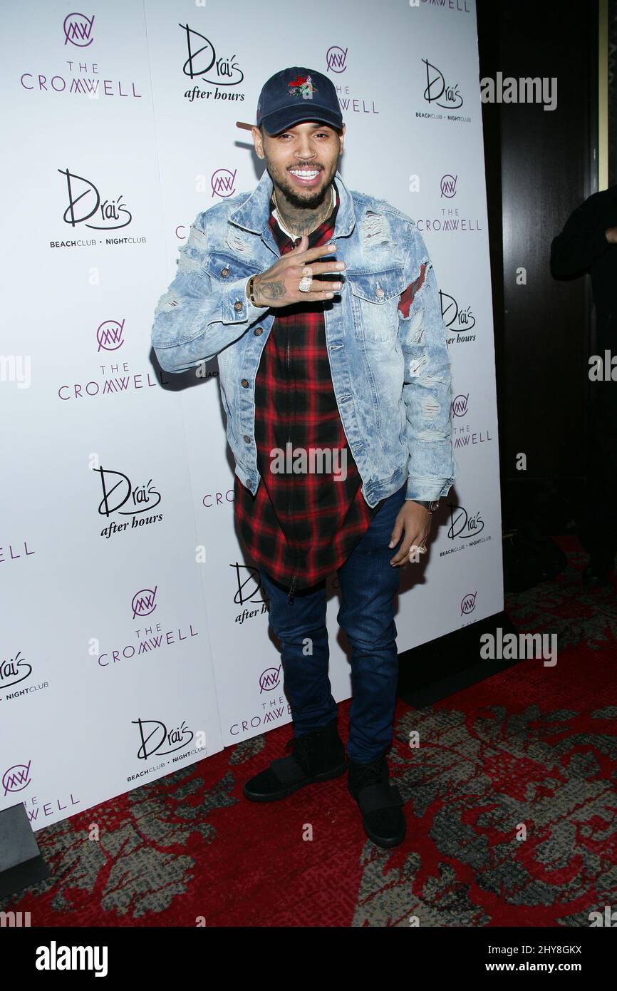 Chris Brown arriving as Drai's LIVE Resident Artist Delivers his First Performance of 2016 at Drai's Nightclub, The Cromwell Stock Photo