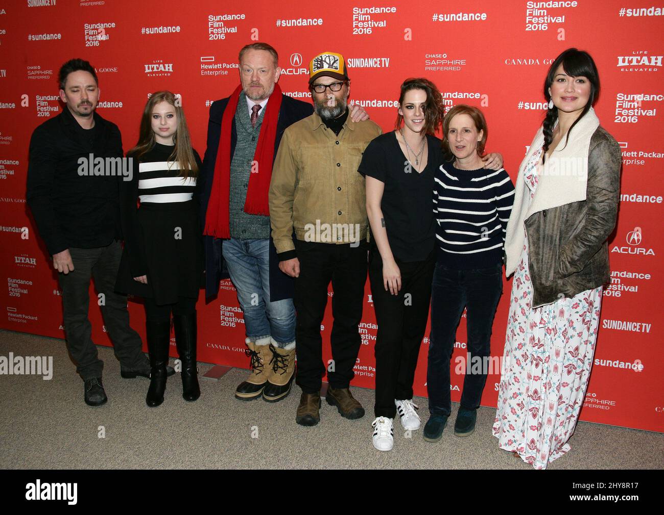 James Jordan, Sara Rodier, Jared Harris, James Le Gros, Kristen Stewart, Kelly Reichardt and Lily Gladstone attending the "Certain Woman" Premiere at Sundance Film Festival 2016 held at The Eccles Theatre Stock Photo