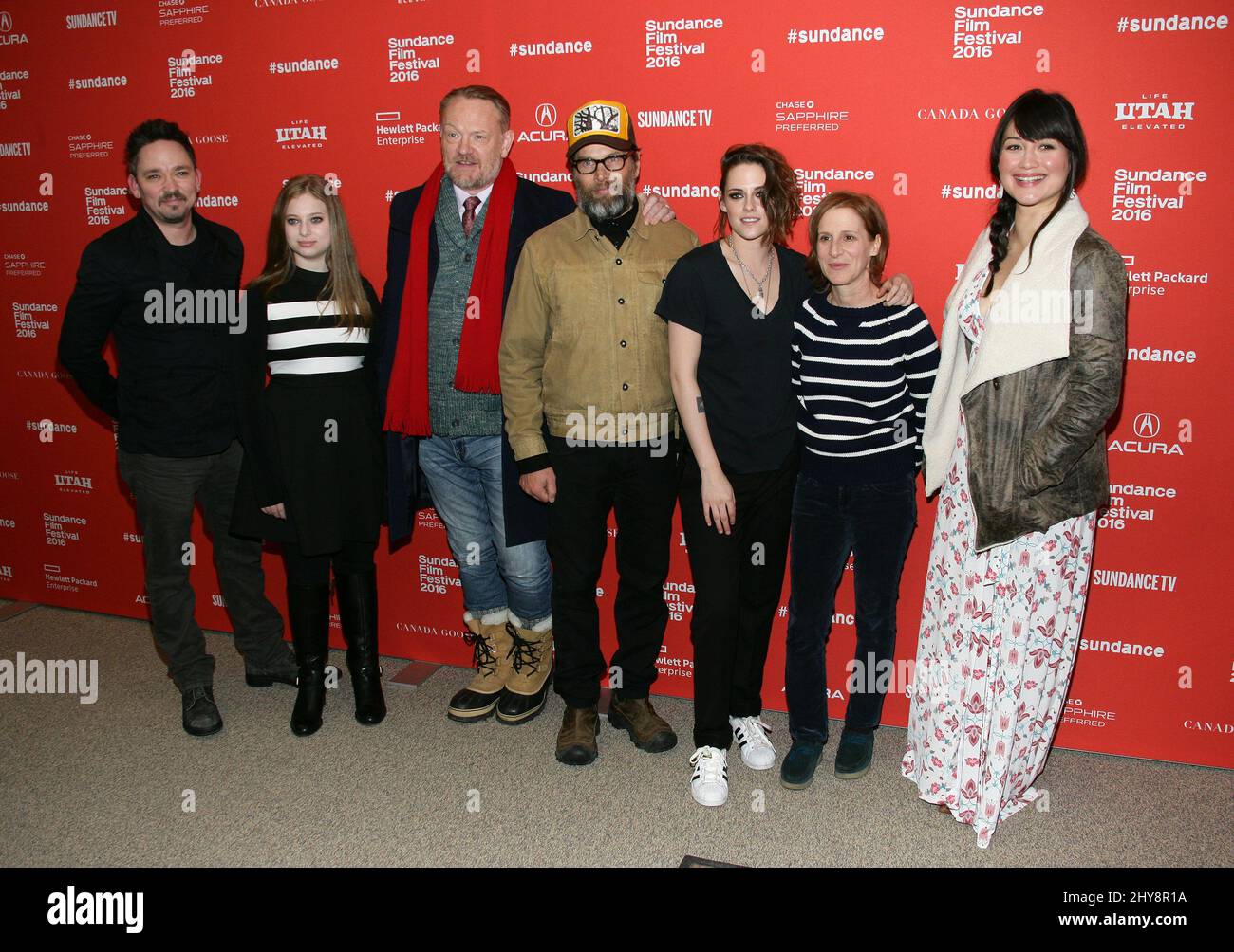 James Jordan, Sara Rodier, Jared Harris, James Le Gros, Kristen Stewart, Kelly Reichardt and Lily Gladstone attending the 'Certain Woman' Premiere at Sundance Film Festival 2016 held at The Eccles Theatre Stock Photo