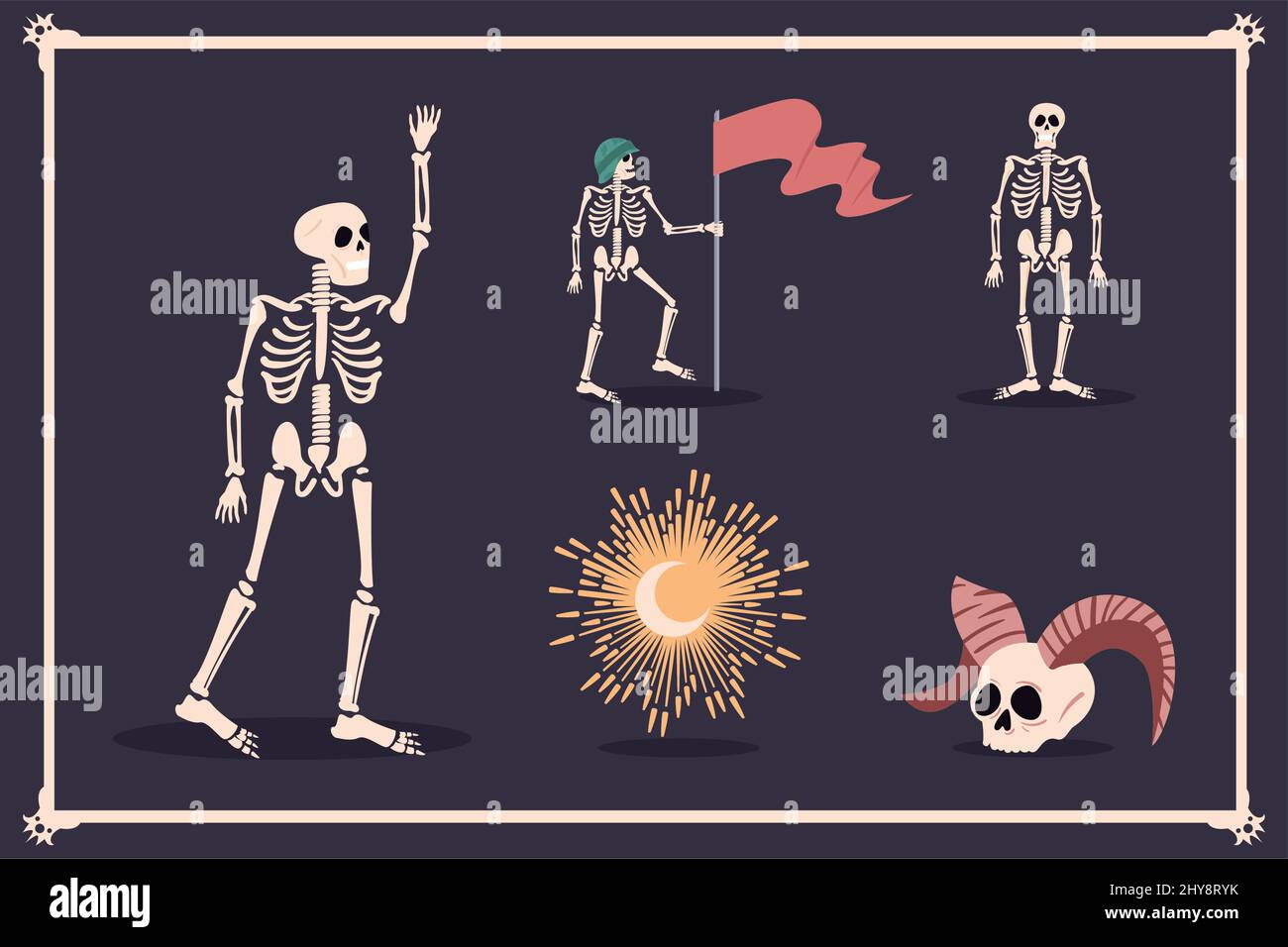 five skeletons illustrations Stock Vector