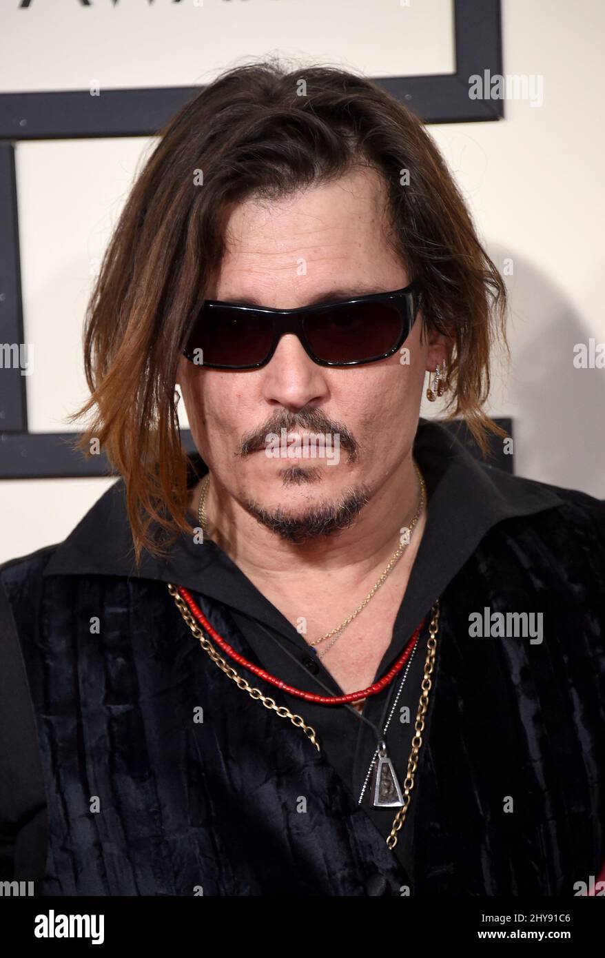 Johnny Depp arriving at the 58th Annual Grammy Awards held at Staples