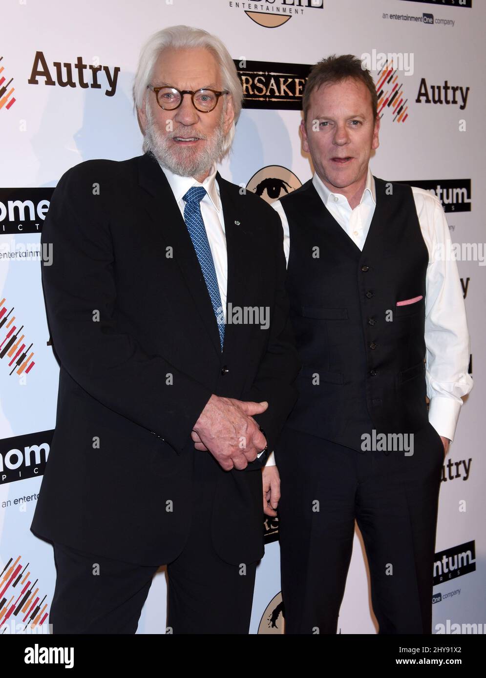 Donald Sutherland and Kiefer Sutherland attending the 'Forsaken' Los Angeles Special Screening held at the Autry Museum Of The American West, February 16, 2016 Los Angeles, Ca. Stock Photo