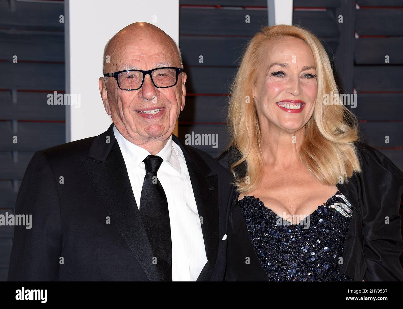 Rupert Murdoch and Jerry Hall attending the 2016 Vanity Fair Oscar Party Hosted By Graydon Carter held at the Wallis Annenberg Center for the Performing Arts Stock Photo