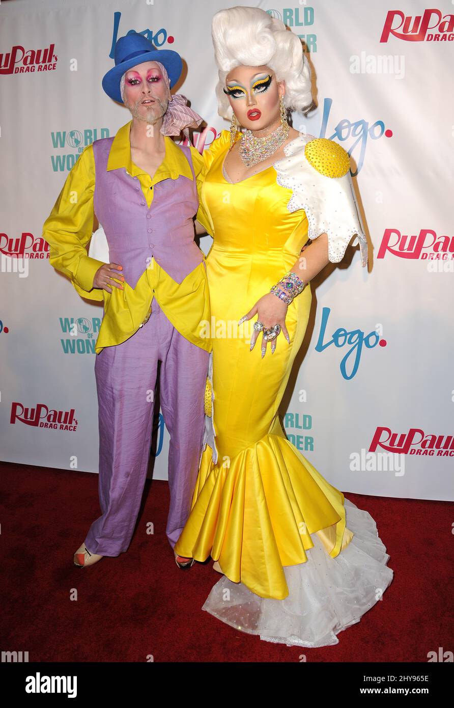 Mathu Andersen and Kim Chi attend RuPaul's Drag Race Season 8 Premiere held at the Mayan Theater Stock Photo