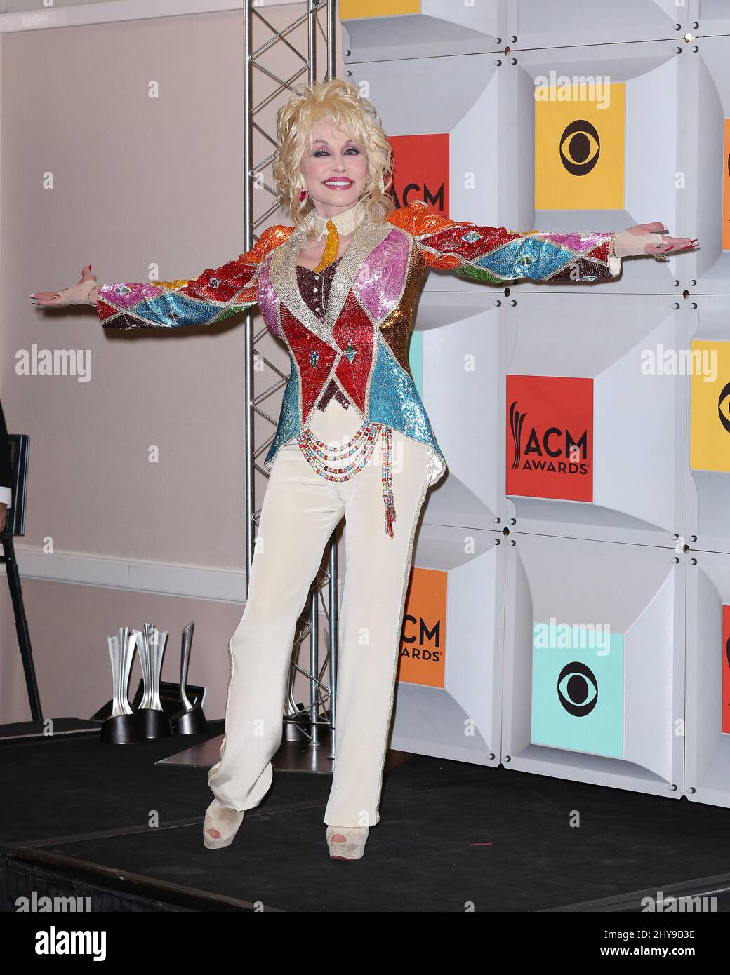 Dolly Parton in the press room at the 51st annual Academy of Country Music Awards at the MGM Grand Garden Arena on Sunday, April 3, 2016, in Las Vegas. Stock Photo