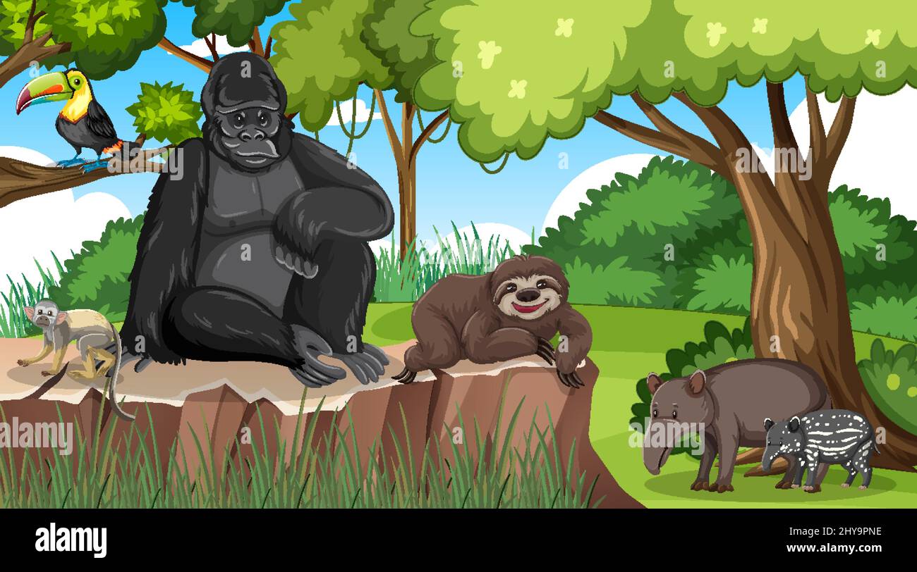 Wild animals in the jungle illustration Stock Vector Image & Art - Alamy