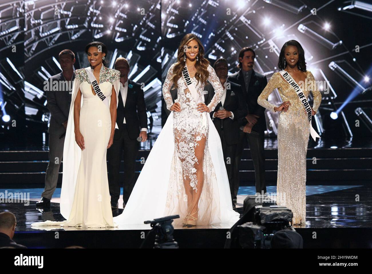Miss Georgia USA, Emanii Davis, Miss Hawaii USA, Chelsea Hardin, during ...