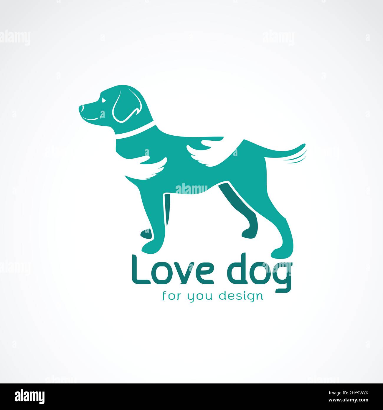 Vector of human hand that hugs the dog(Labrador) on white background. Pet. Animal. Dog Icon. Easy editable layered vector illustration. Stock Vector