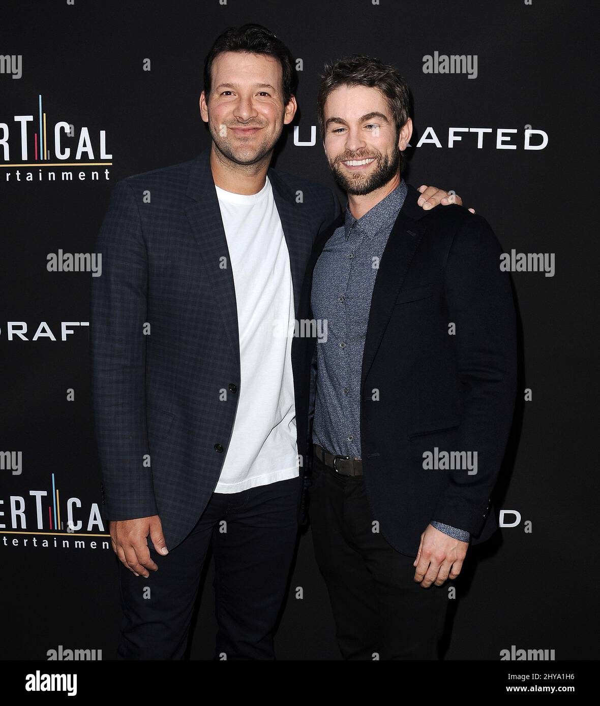 Tony Romo, Chace Crawford attending the premiere of Undrafted in Los Angeles, California. Stock Photo