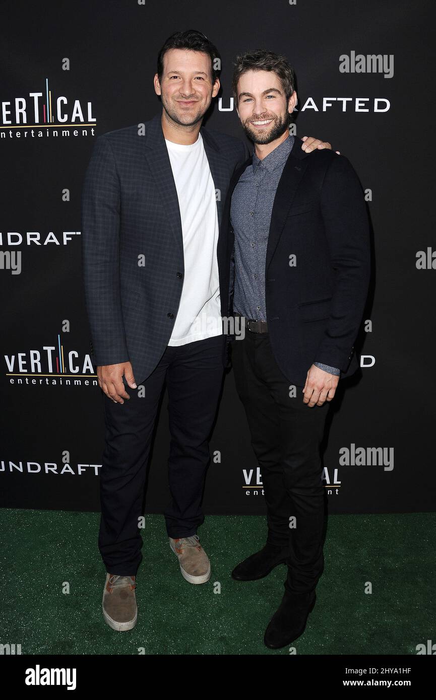 Tony Romo, Chace Crawford attending the premiere of Undrafted in Los Angeles, California. Stock Photo