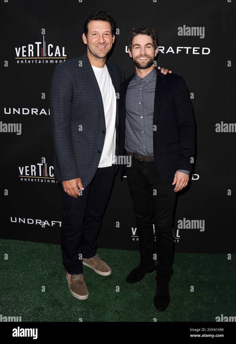 Tony Romo, Chace Crawford attending the premiere of Undrafted in Los Angeles, California. Stock Photo