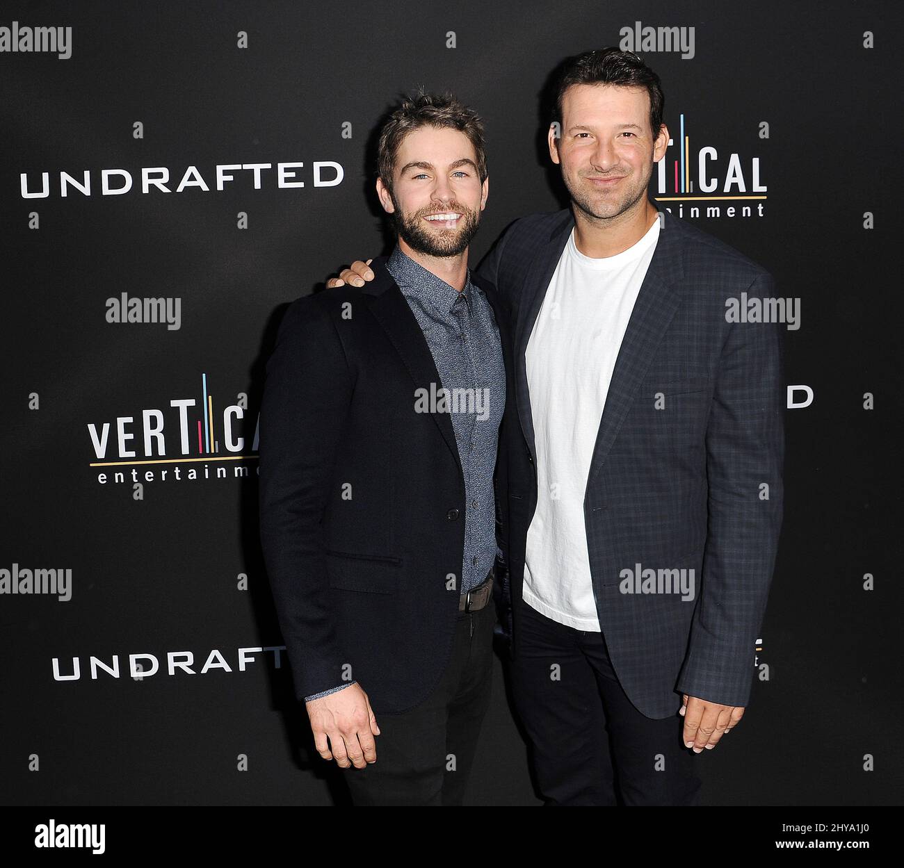 Tony Romo, Chace Crawford attending the premiere of Undrafted in Los Angeles, California. Stock Photo